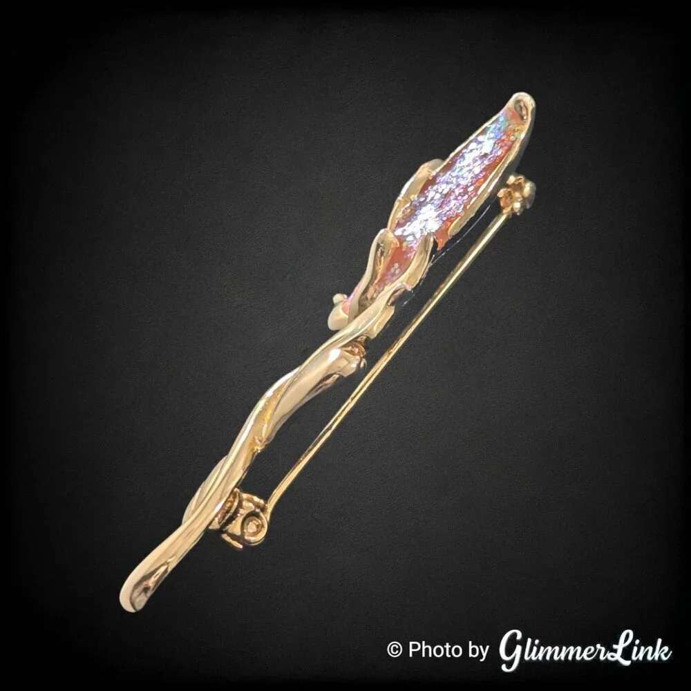 Vintage Peach Enamel Tulip Brooch Gold Tone Glitter Flower Pin